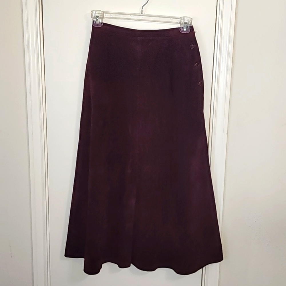 "CALVIN KLEIN" BURGANDY SUEDE MAXI SKIRT SZ 10
